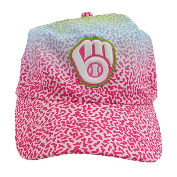 Girls '47 Milwaukee Brewers Pink White Groovy Clean Up Hat Cap Youth OS MLB - Picture 1 of 6